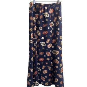 PAMELA B Maxi Skirt Southwestern Print Button Front Navy Blue Rayon Women's VTG